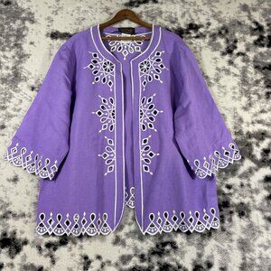Bob Mackie Open Top Womens Size 2X Purple‎ White Trim Lace Linen Rayon